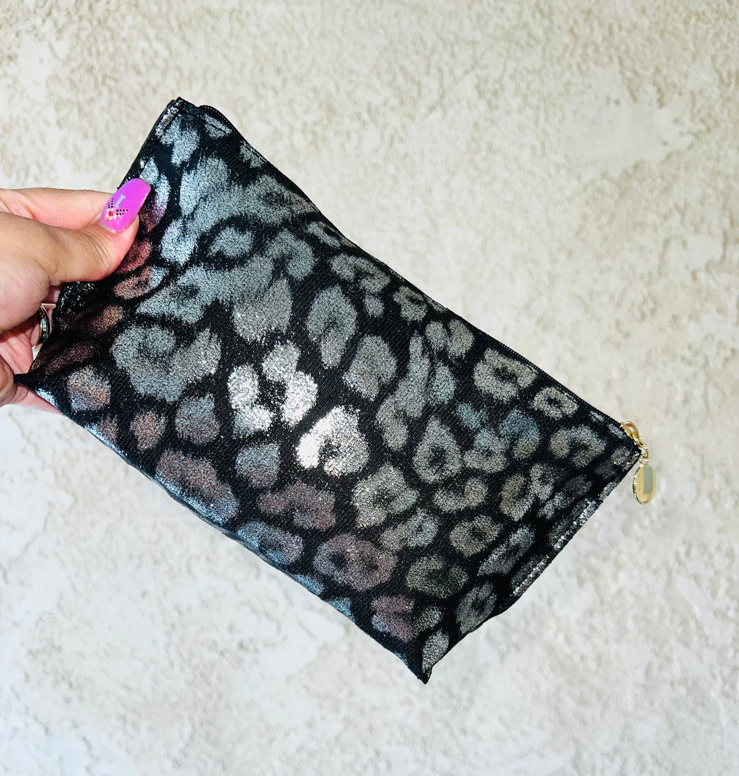 Makeup Bag Leopard Black Sylver Print