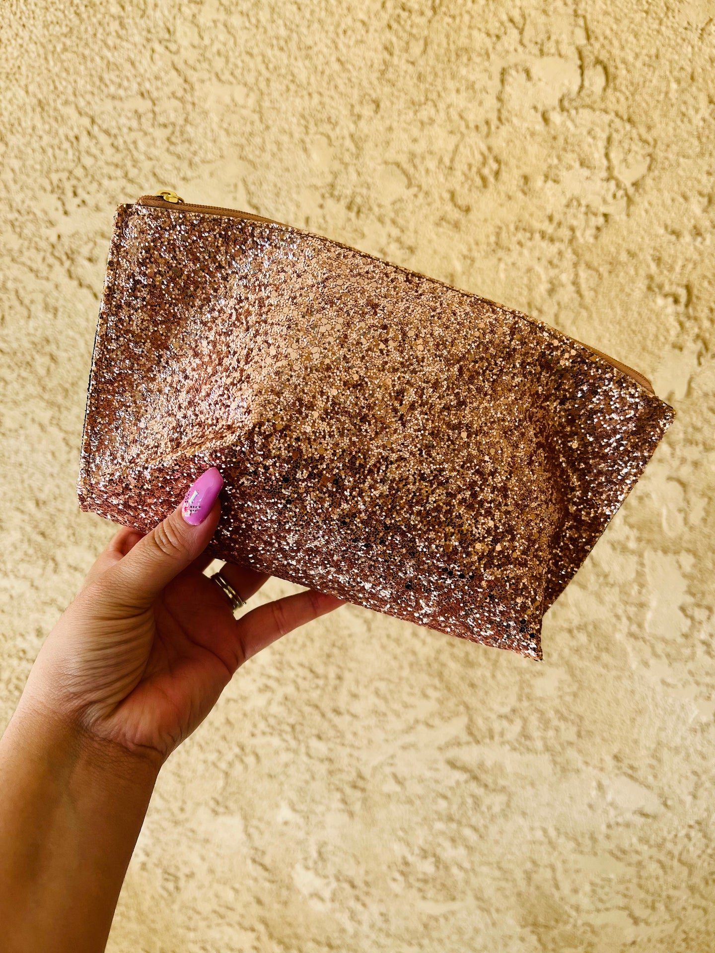 Makeup Bag Rose Gold Shiny Glitter