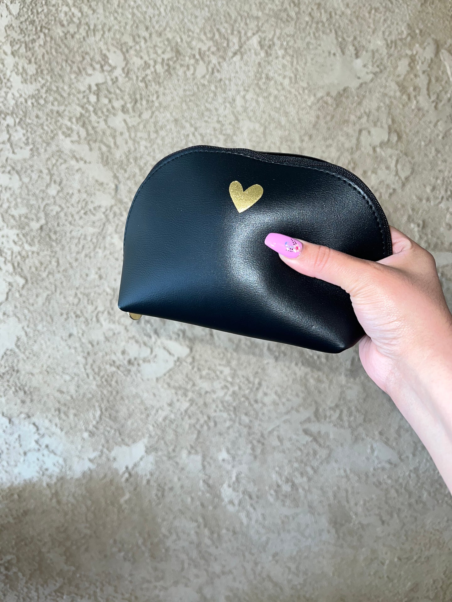 Makeup Bag Gold Heart Round Top Leather